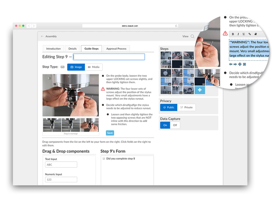 screenshot of Electronic Work Instructions